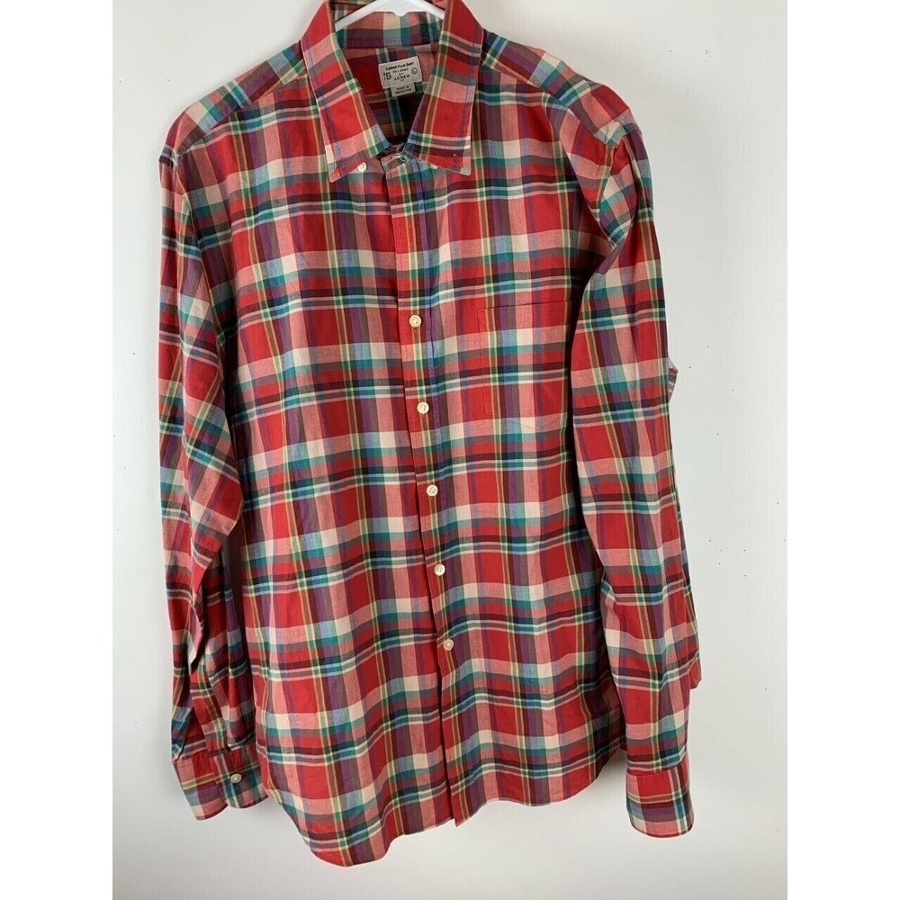 J Crew Mens Shirt Size L Red Plaid Cotton Long Sleeve Button Down